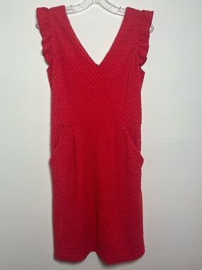 Women's Tabitha Red Coral V-Neck Textured Ruffle Sleeve Dress Size 6